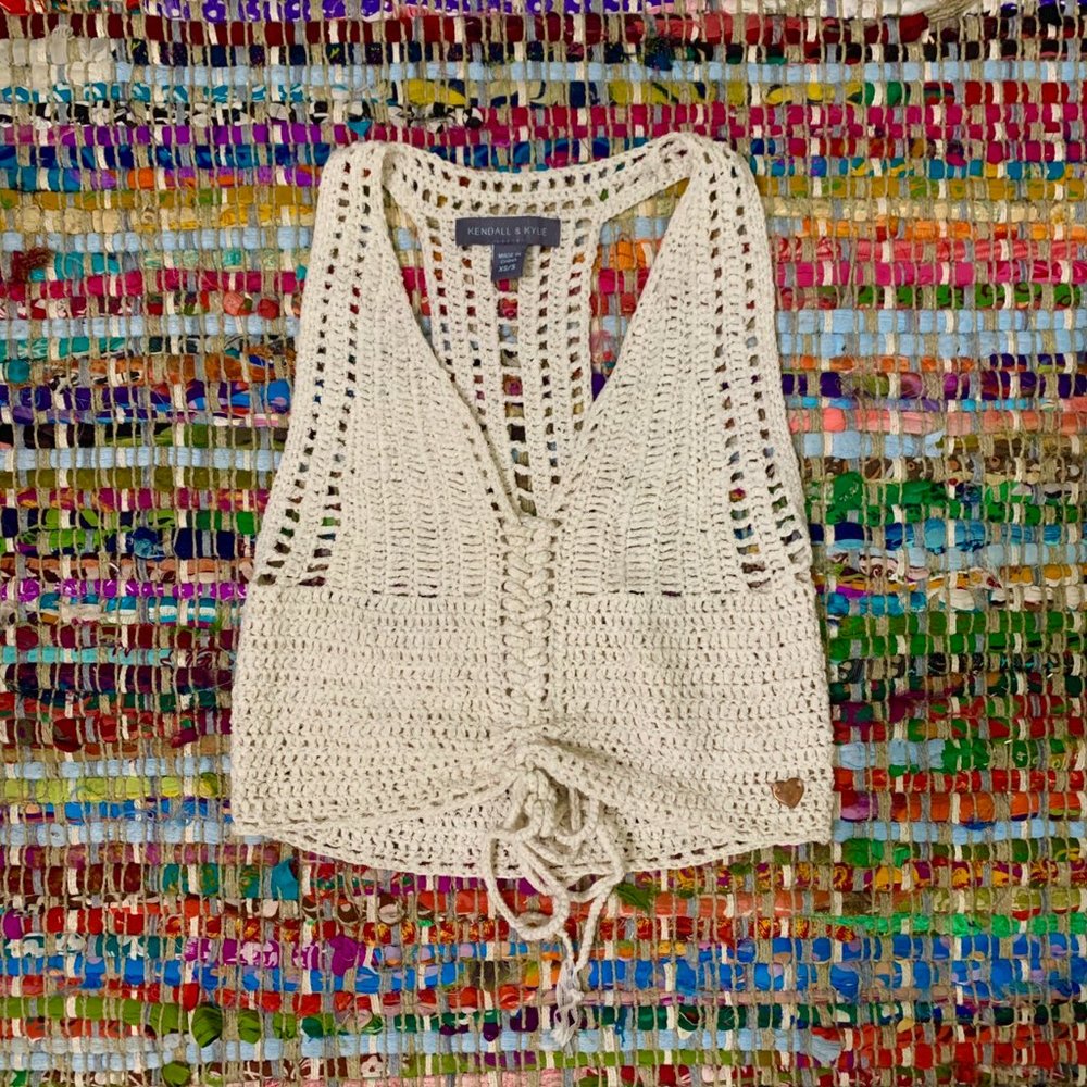 Lace Up Adjustable Knit Crochet Crop Top XS/S